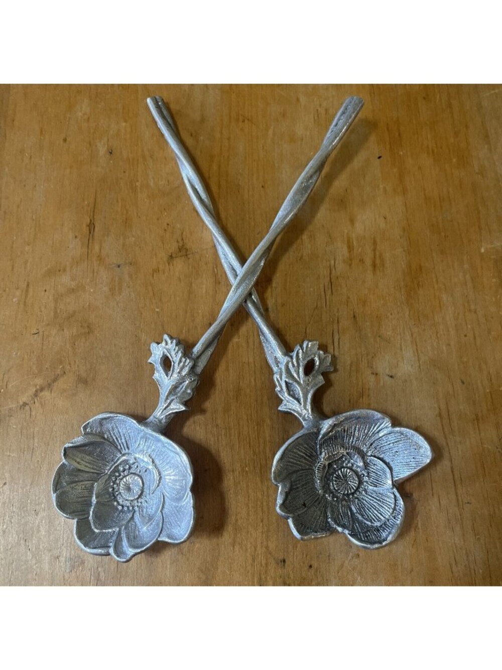 peonies Silver Cast Aluminum Long Handled Serving Utensils Set Of 2